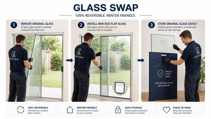 dog door in glass panel